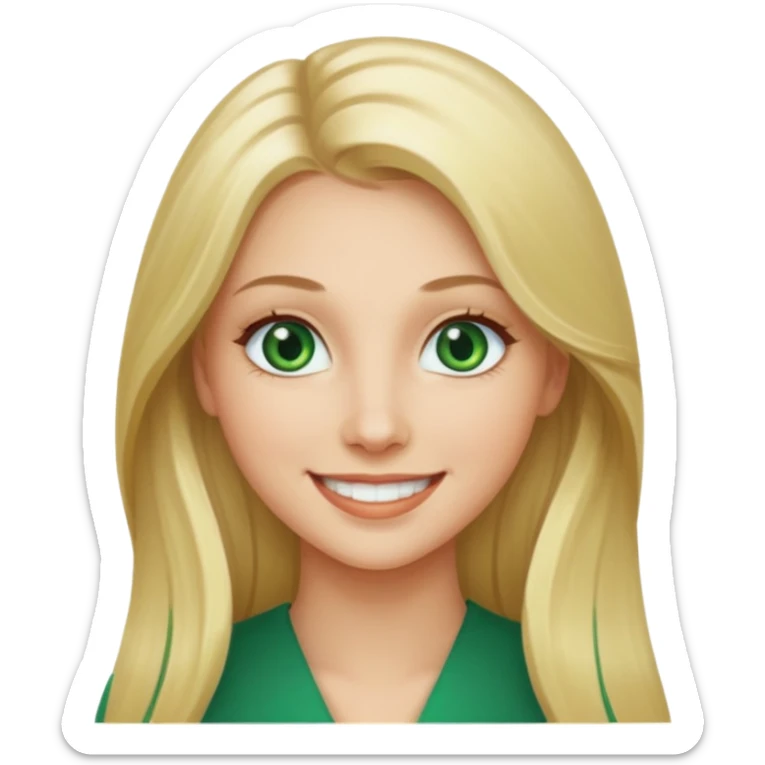 woman, long blond hair,green eyes, smiling sticker
