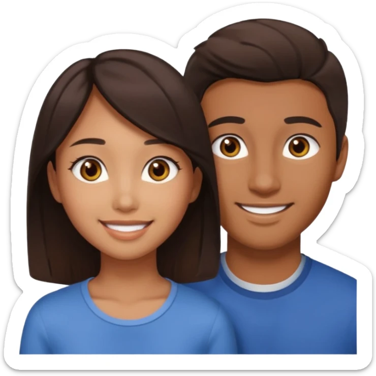 A darker Asian girl with brown eyes and dark brown hair, with her caucasian boyfriend who has hazel eyes and light brown hair. sticker