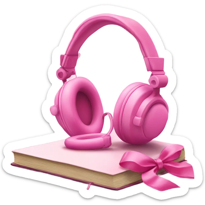 pink head phones on top of pink book and pink bow sticker