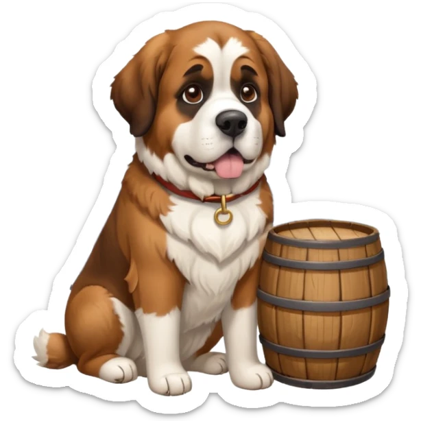 saint bernard rescue dog with barrel around the neck in snowy mountains sticker
