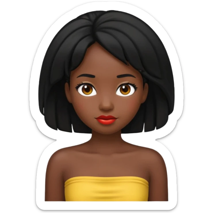 black girl memoji, black hair, wearing a tube top, apple emoji style sticker