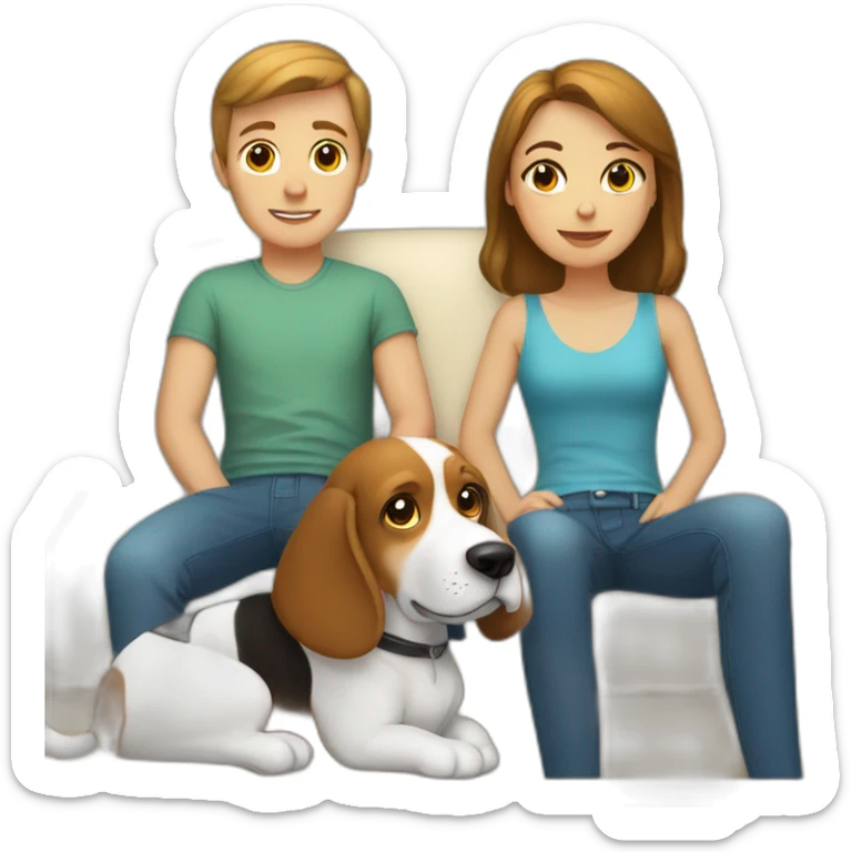 Brown hair White boy and girl and beagle Sit on couch sticker