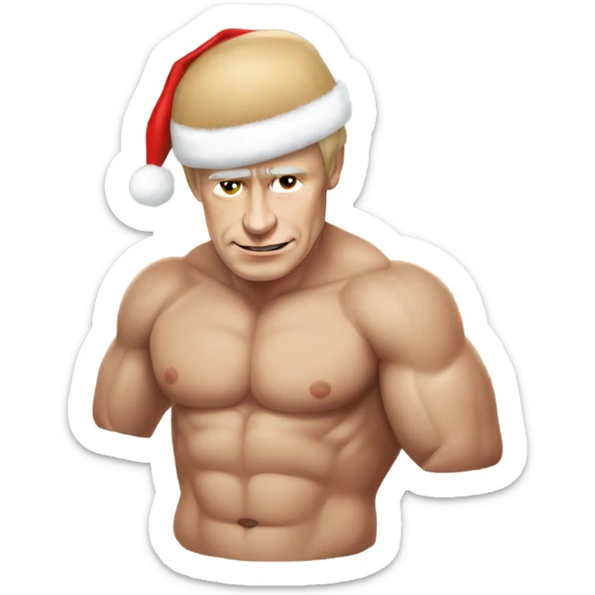  Muscular and topless Vladimir Putin with wearing a Santa hat sticker