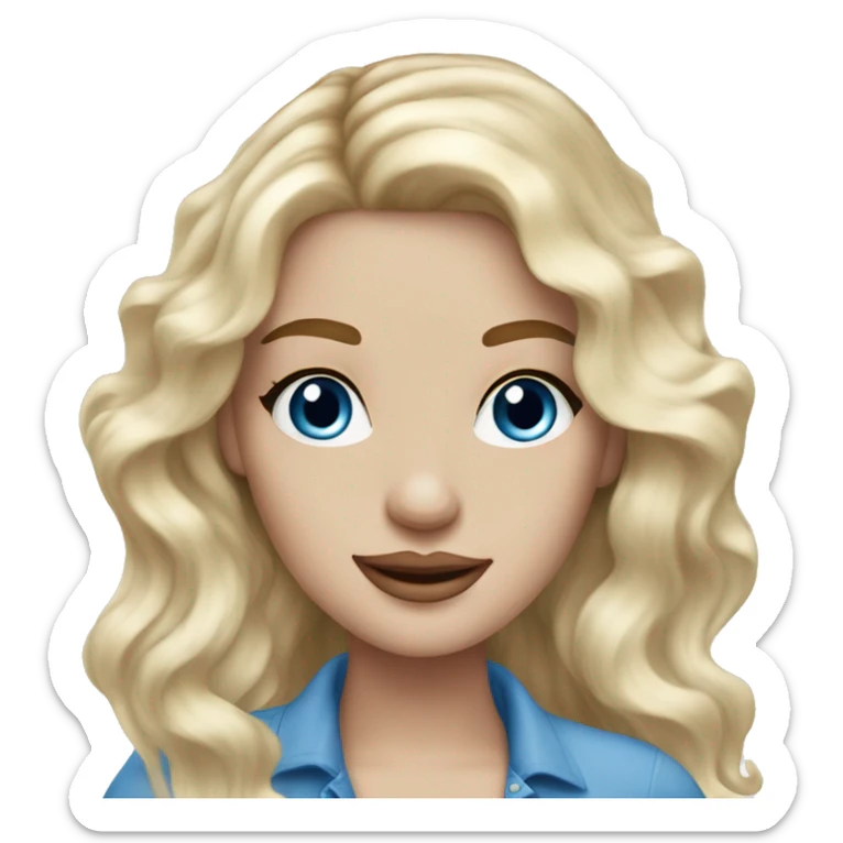 coquette white girl white long wavy blonde hair, blue eyes and freckles sticker