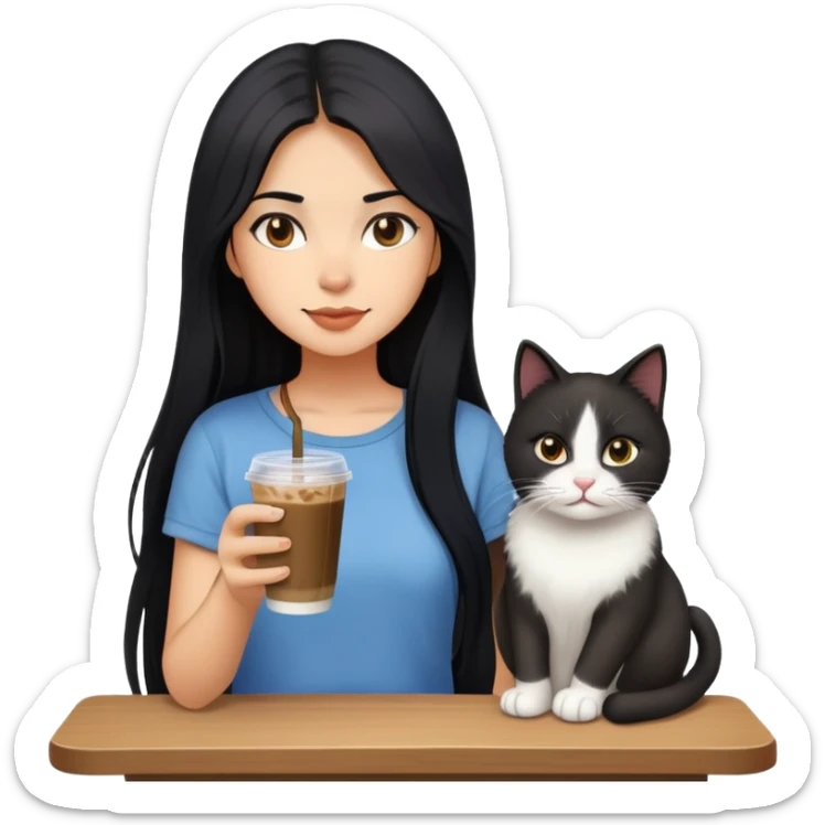 A strong, blossoming girl.
She has long black hair and fair to olive skin.
She dresses casually.
She loves cats, sports, and iced black coffee. sticker