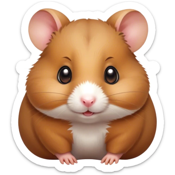 Cinematic Cute Brown Hamster Portrait Emoji, Head tilted playfully and inquisitively, featuring a glossy, rich brown fur with a delicate sheen, round, sparkling dark eyes filled with curiosity, Simplified yet irresistibly adorable features, highly detailed, glowing with a warm, friendly glow, high shine, affectionate and lively, stylized with a touch of whimsy, bright and endearing, soft glowing outline, capturing the essence of a mischievous yet loving hamster, so playful it feels like it could dash out of the screen and into your arms! sticker
