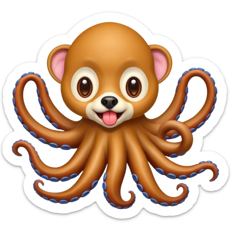 Dog with an octopus on his back with monkeys all of their tongues out with big eyes sticker