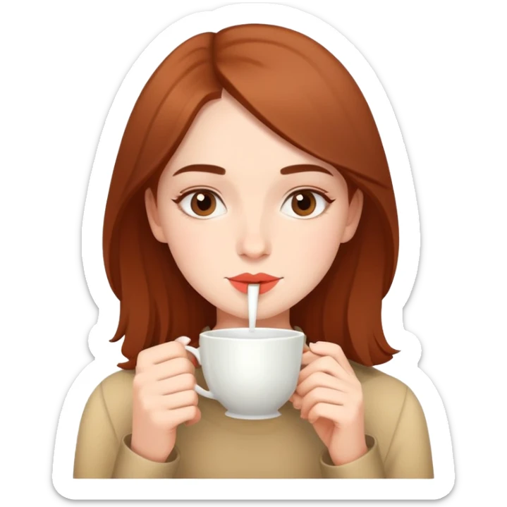 Simple portrait of British girl sipping tea, minimal tea elements, focus on girl's face sticker