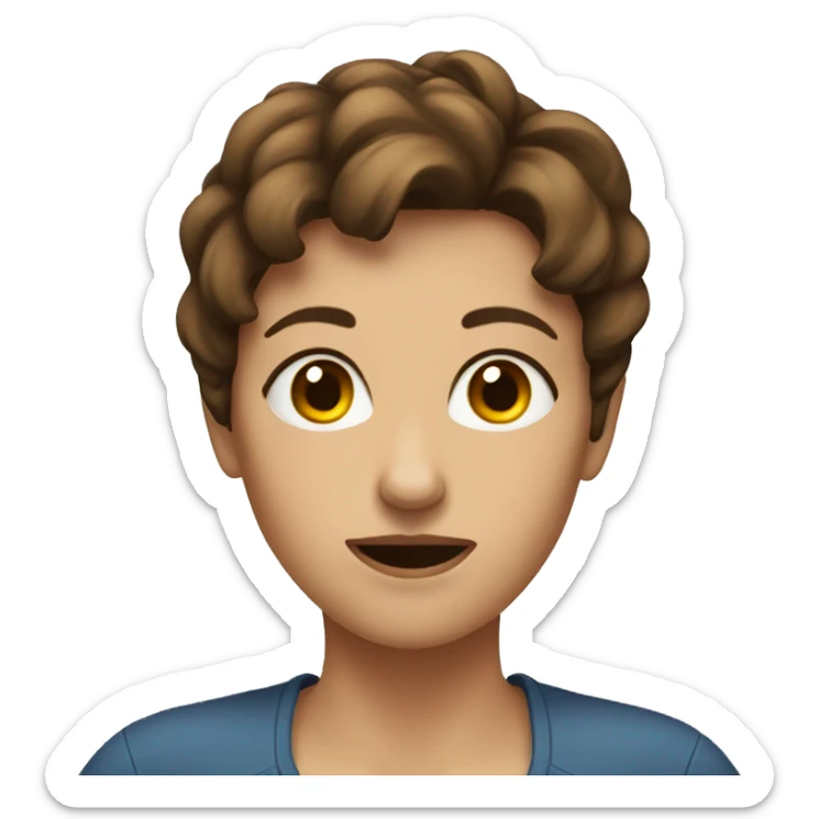 Woman with short brown hair making a face like what are you talking abou sticker