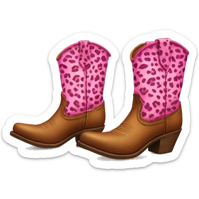 Realistic pair of isolated leather cowgirl boots with pink leopard print hearts on them. sticker