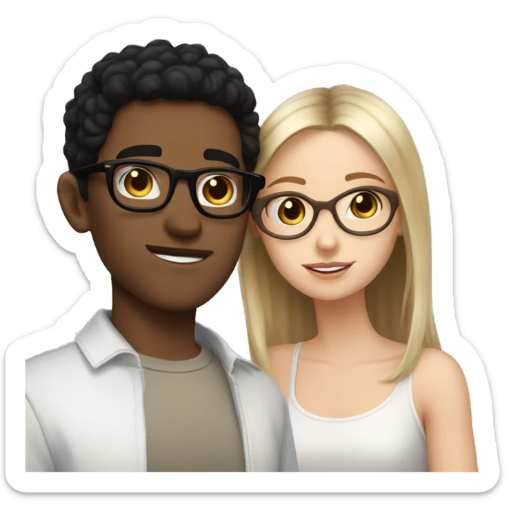 White boy black hair glasses kissing white girl brown hair brown eyes sticker