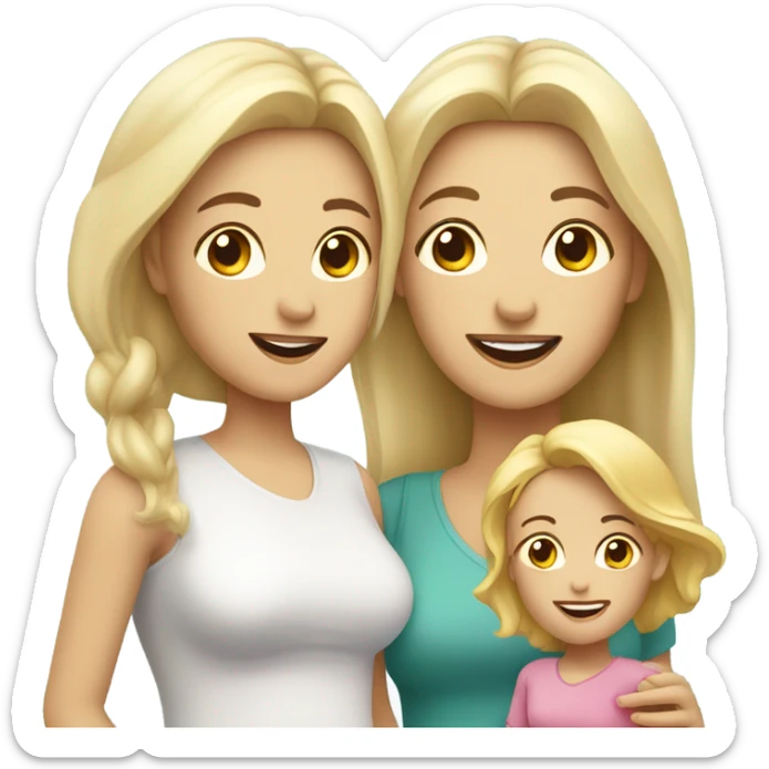 white family, brunette woman and blonde woman as mothers to two girl children sticker
