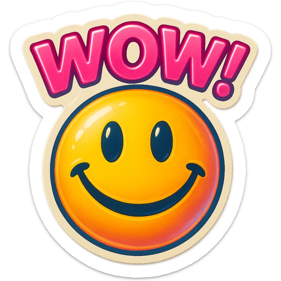 excited smile with mouth closed 
add the words W You! in pink sticker