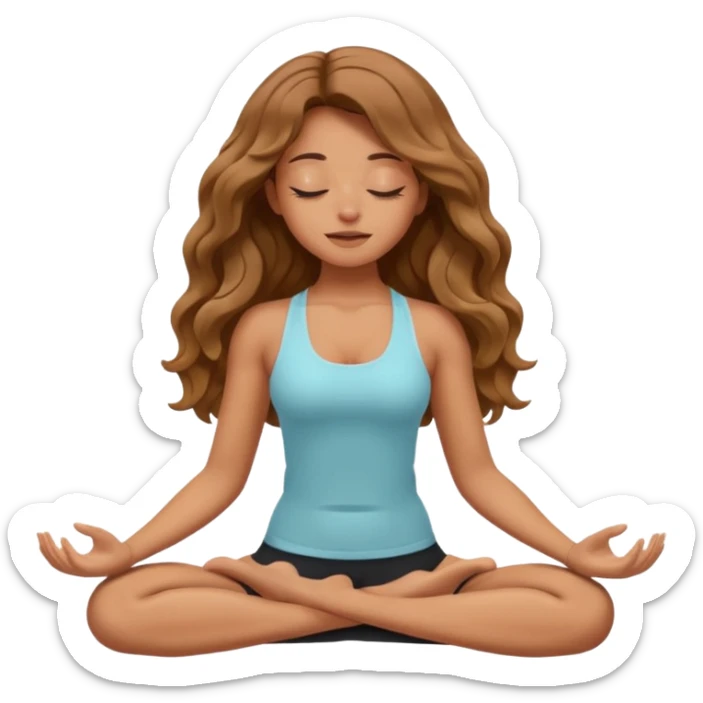 tanned girl with long wavy hair doing yoga with eyes closed sticker