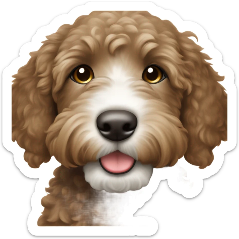 Dark brown goldendoodle puppy white near nose and white spot on top of head sticker
