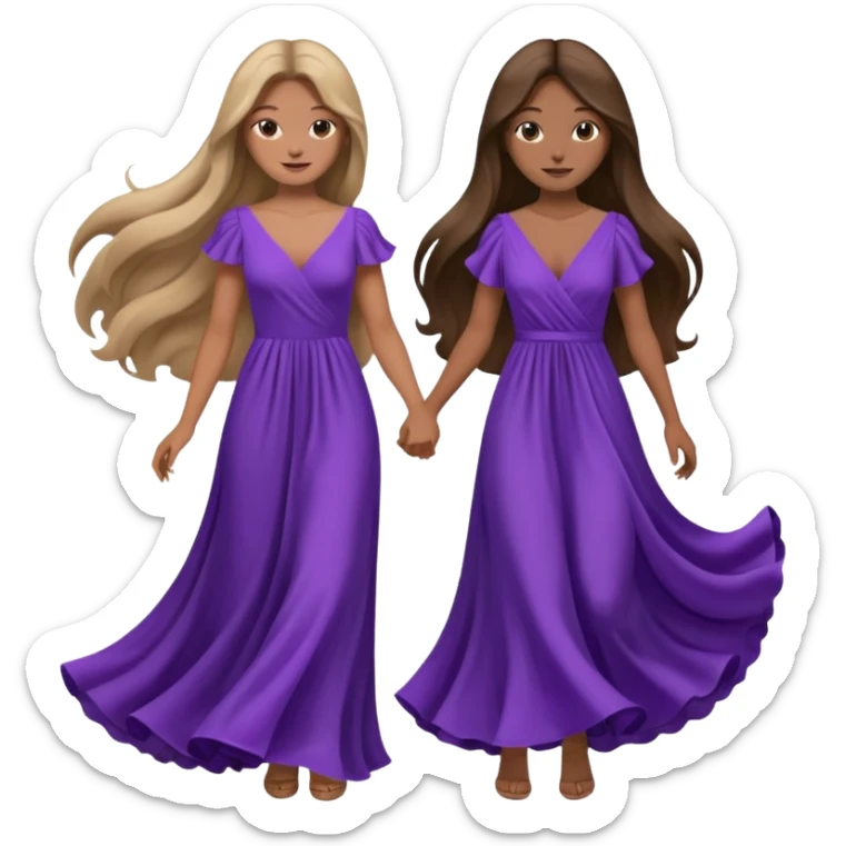 A couple in same outfit female with long hair and purple dress sticker