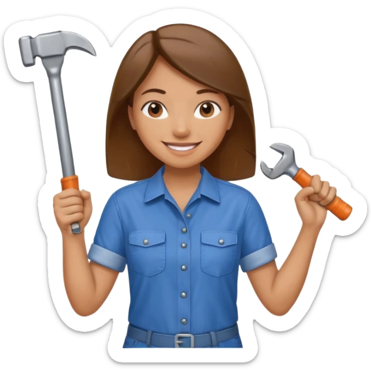 a handywoman holding a wrench in this right hand and a hammer in his left hand sticker
