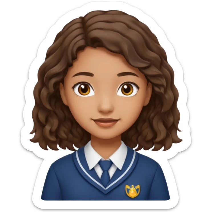 Quiero a una persona morena no tan morena , que sea una adolescente , que lleve uniforme escolar , con un pelo ondulado pero que sea negro castaño,pero no regido , pero que tenga una sonrisa suave, pero que este con un fondo blanco. sticker