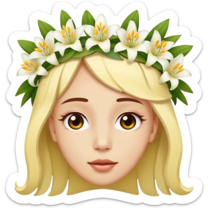Emoji Face upside down 🙃, with a flower crown on his head, a crown of small white and yellow lilies sticker
