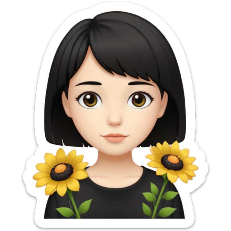 a pretty bratz fair girl with short black shaggy hair with a tall boy and flowers wearing black sticker