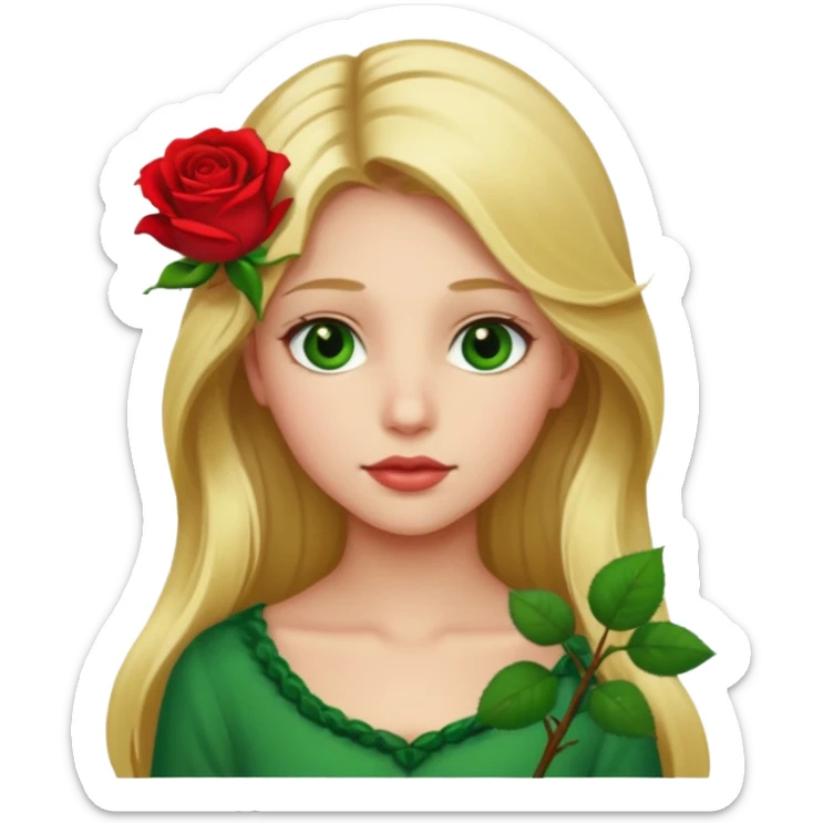 Girl profile picture with long blonde hair and green eyes and a flower in her hair sticker