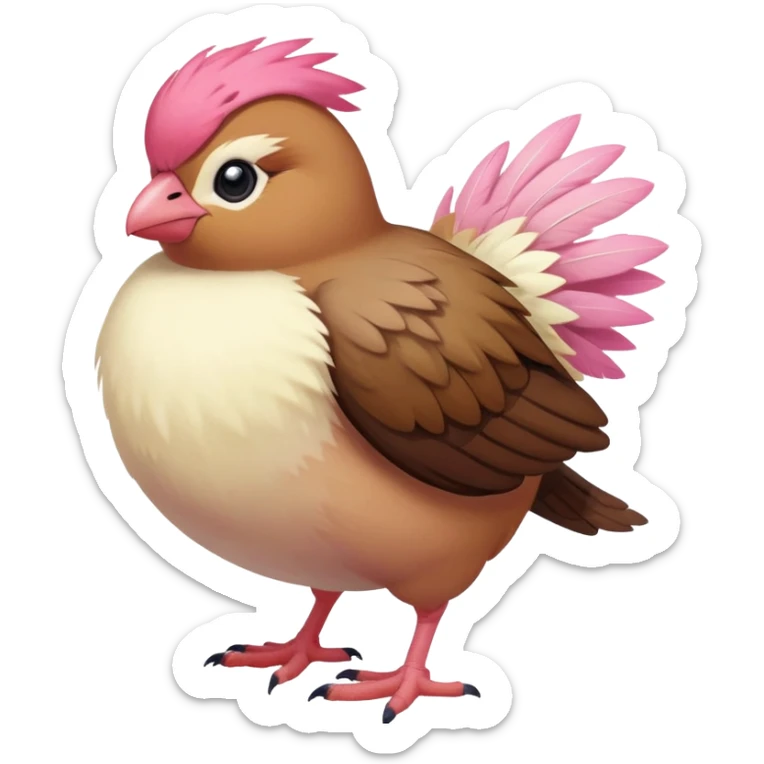 pidgey, small brown bird, cream face and belly, pink feet, short beak, facing left sticker