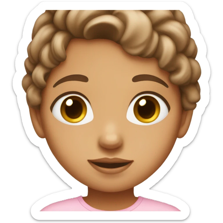 Girl with tan skin brown hair brown eyes and wearing a baby pink shirt  sticker