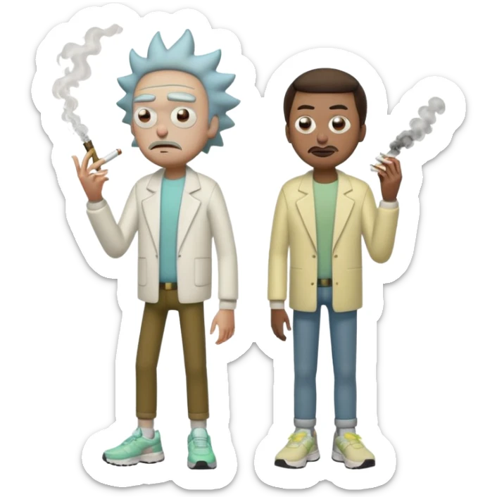 Rick et mortie avec une paire de chaussure  nike tn qui fumme des puff 9k sticker