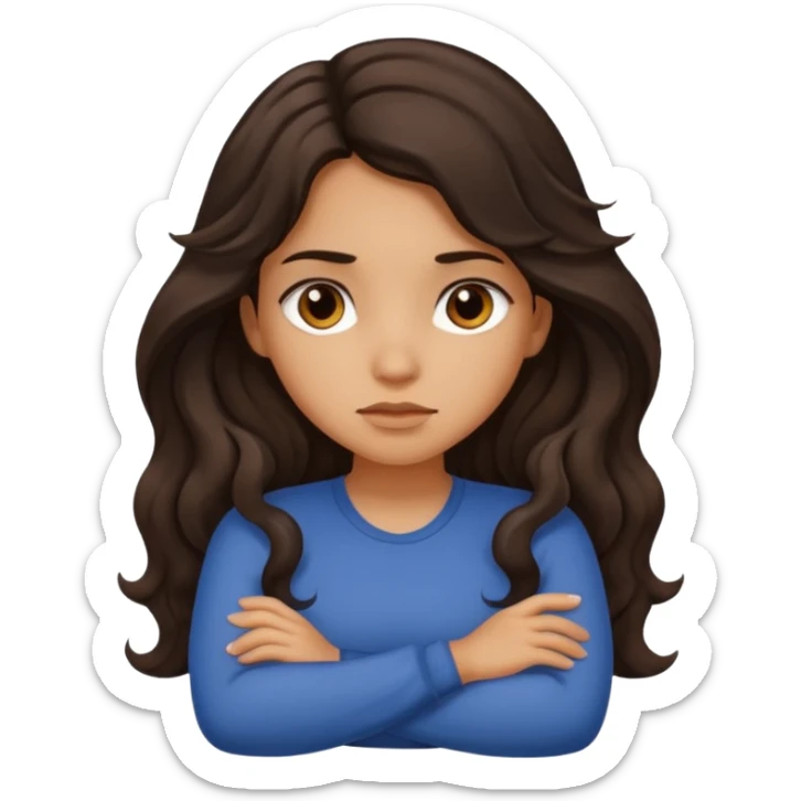 Slightly tan girl dark long wavy hair crossing her arms with slight pout sticker
