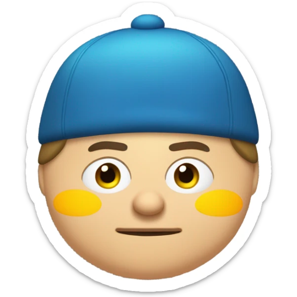 eric cartman (fat boy with white skin tone, blue and yellow poofball hat, red jacket, oval eyes, no nose and smile with teeth) sticker