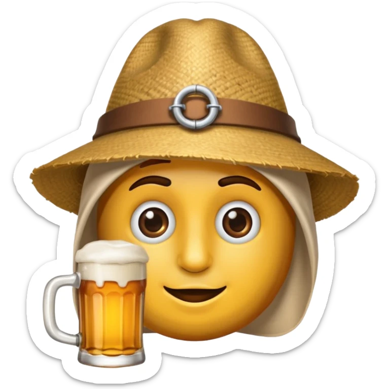 Erstelle das WhatsApp Emoji "zwinkerndes Gesicht" mit Bierkrug und Hut sticker