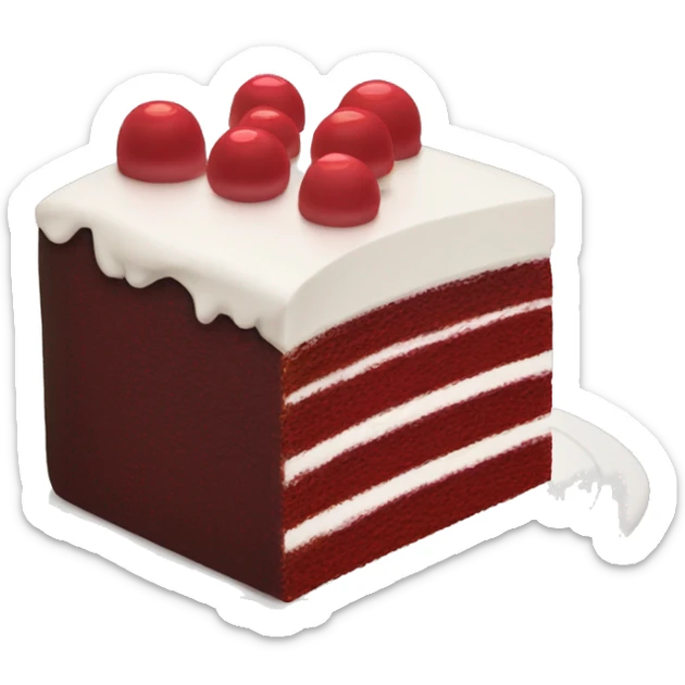 Dark red cake cake slice with white frosting layers dollops of frosting on top  sticker