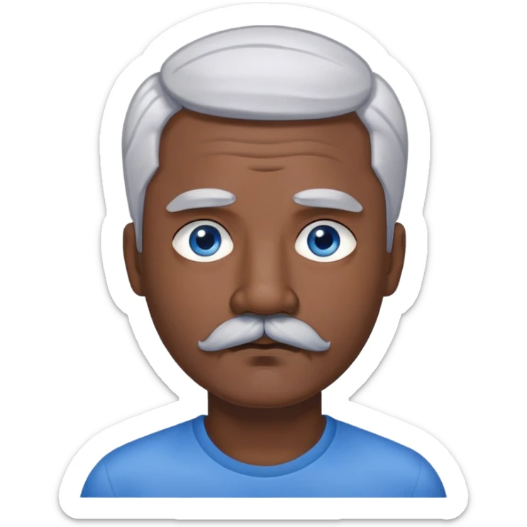 "- Nam
- 40 tuổi
- Da đen
- Tóc bạc
- Mắt xanh nước biển, có ria
- Mặt buồn
" sticker