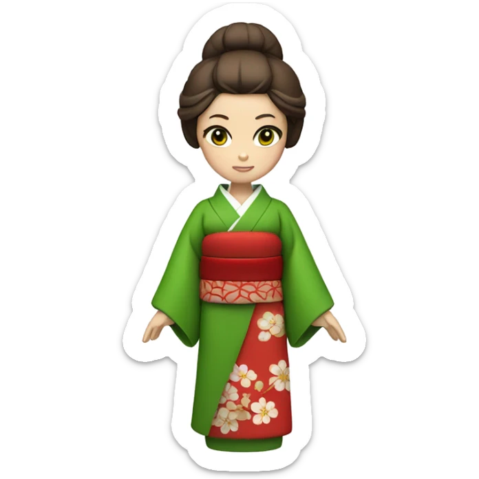 Geisha with red kimono. Intense green eyes and brown hair  sticker