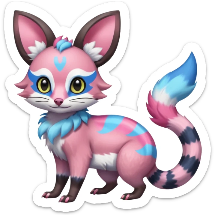 Rare realistic cool cute epic aesthetic colorful Amaura-Sylveon-Civet-Genet-species-Fakemon-hybrid-creature, with markings, full body sticker