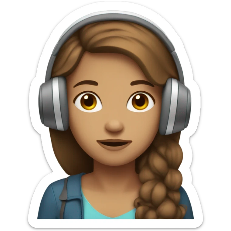Girl emoji with long brown hair light skin and headphones ,sleeping sticker
