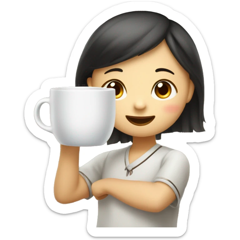 A Chinese little girl as high as a coffee cup, pushing a cup of hot coffee onto the stage and saying: my teacher, thank you! sticker