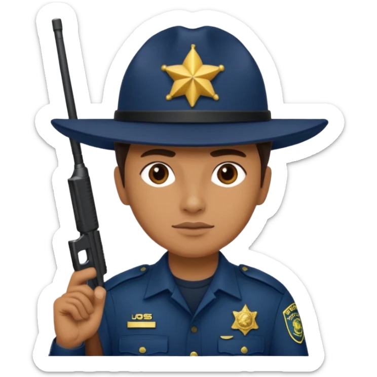 hazme un policia de fronteras con gorro azul oscuro pero sin porra sticker