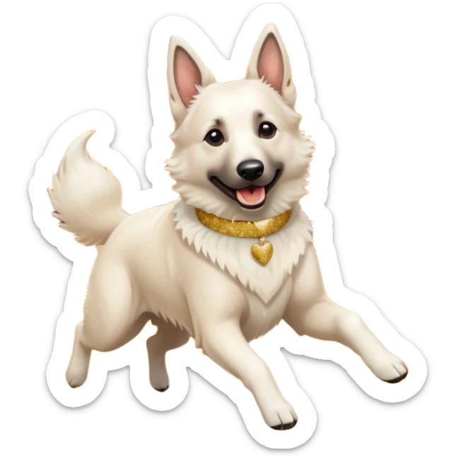 White belgian Shepard with Glitter collar jump in Leaves in autumn and Love it sticker
