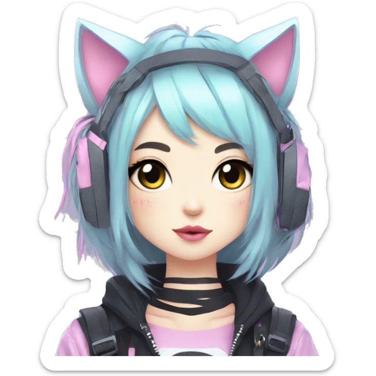 Edgy Kawaii Cute Cool Pastel Cartoon Beautiful Elegant Pretty Anime Punk Techwear Gothic Catgirl sticker