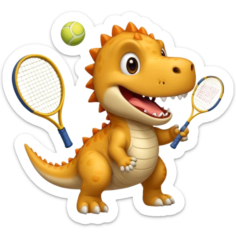 Un chien qui joue au tennis contre un dinosaure sticker