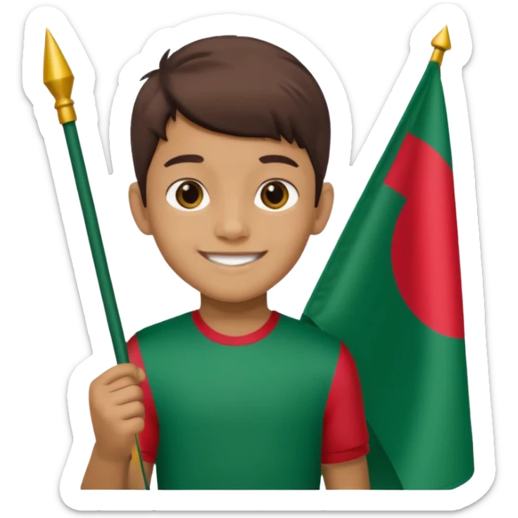 A boy is standing with the flag of Bangladesh 🇧🇩 sticker