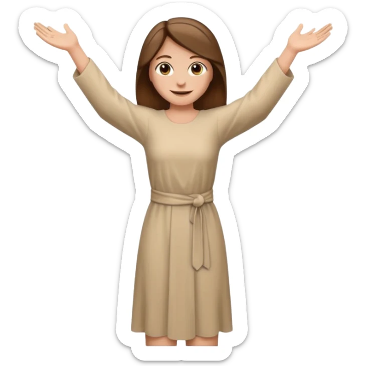 fullbody, head-to-toe, Lazarus's sister, Jesus's friend, with brown hair and beige dress, normal emoji style, arms open sticker