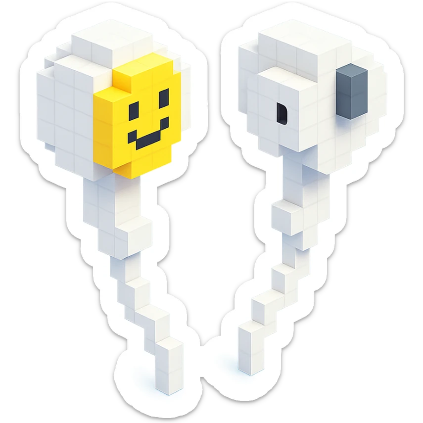 white EarPods headphones with a playful twist, floating in space sticker