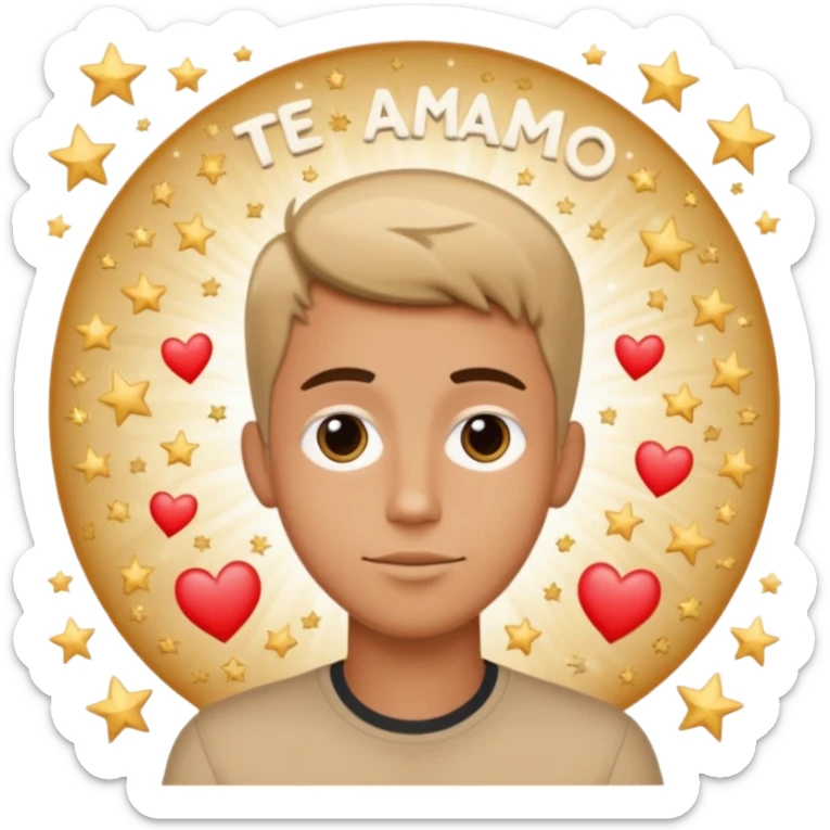 Quiero un emoji con el rostro de Félix de straykid, pero con los ojos más rasgados y con corazones, estrellas y destellos de luces alrededor y que sobre su cabeza diga te amo Josefa con letras modernas sticker