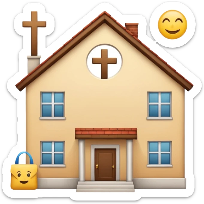 dormitory icon with a cross mark beside job, house, and school emojis, clean and optimistic sticker
