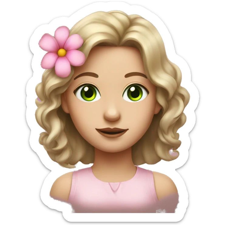 girl with pink flower portrait and green eyes sticker