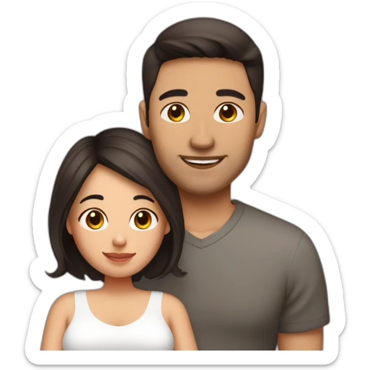Pregnant wife dark brown haircut and latin husband clean-shaven sticker