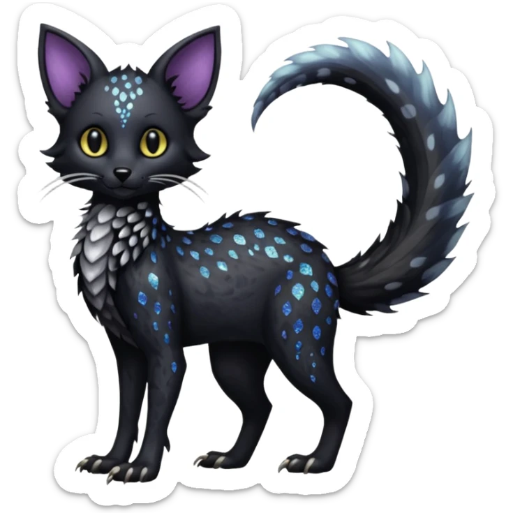 Feral Rare Fantasy Darkg gothic spooky  sparkly shiny Vernid-Trico-species by LiLaiRa, random markings, tufted tail, tufted ears, full body sticker