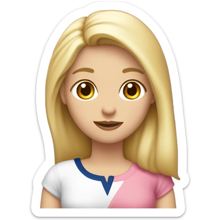 Dos amigas una rubia, rizada, blanca y con ropa rosada y la otra morena, lisa, pelinegra y con un top azul marino  sticker